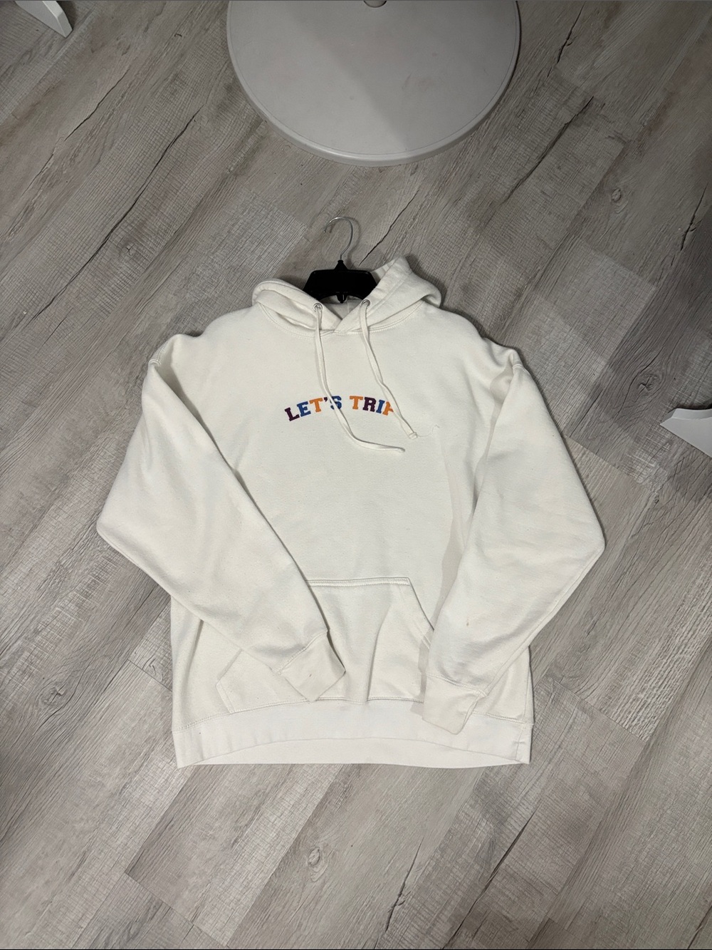 Men's Crewneck Hoodie with 'LET'S TRIP' Logo - White